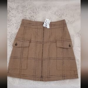 Madewell Tan Plaid English Countryside Preppy Cottagecore Casual Front Zip Skirt